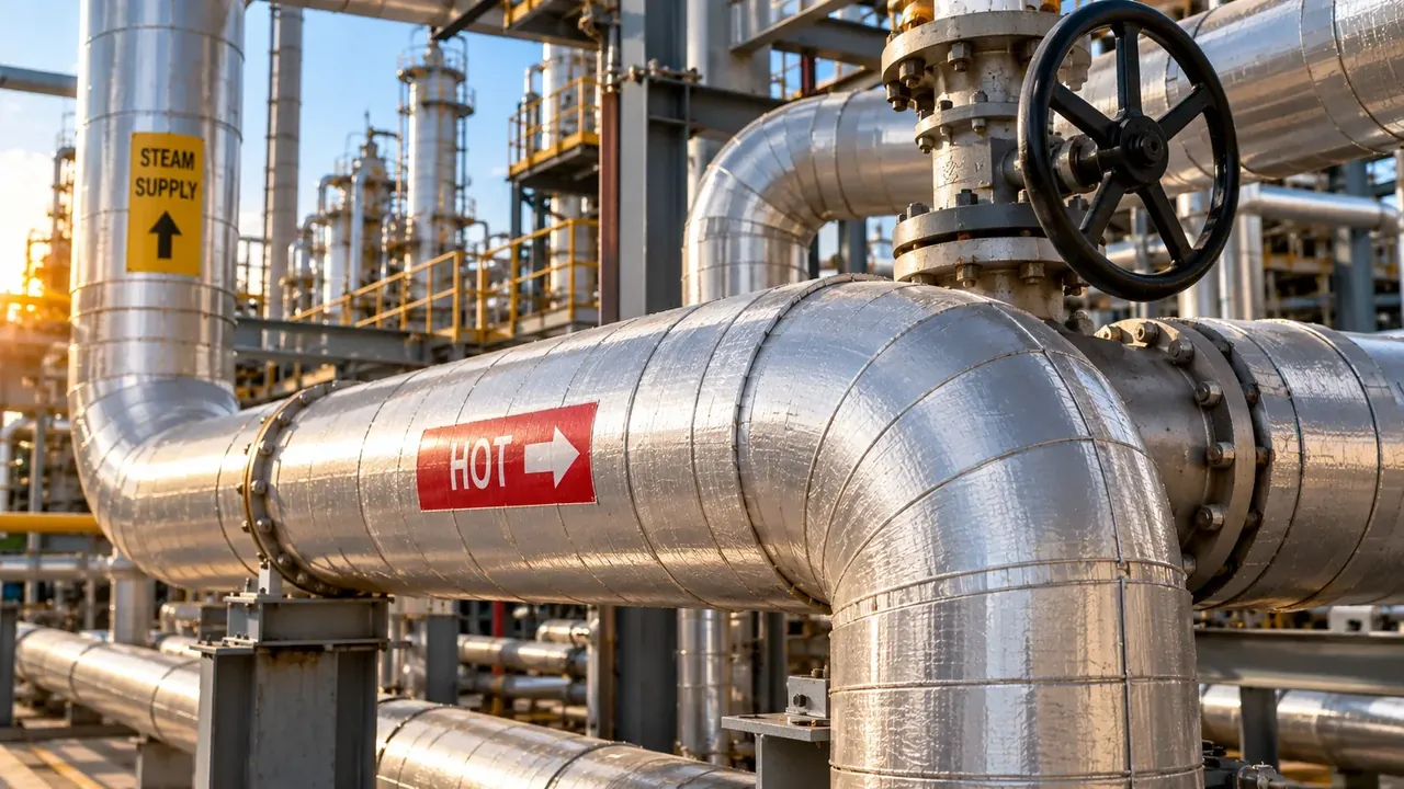 Insulated steam and process piping with aluminium cladding